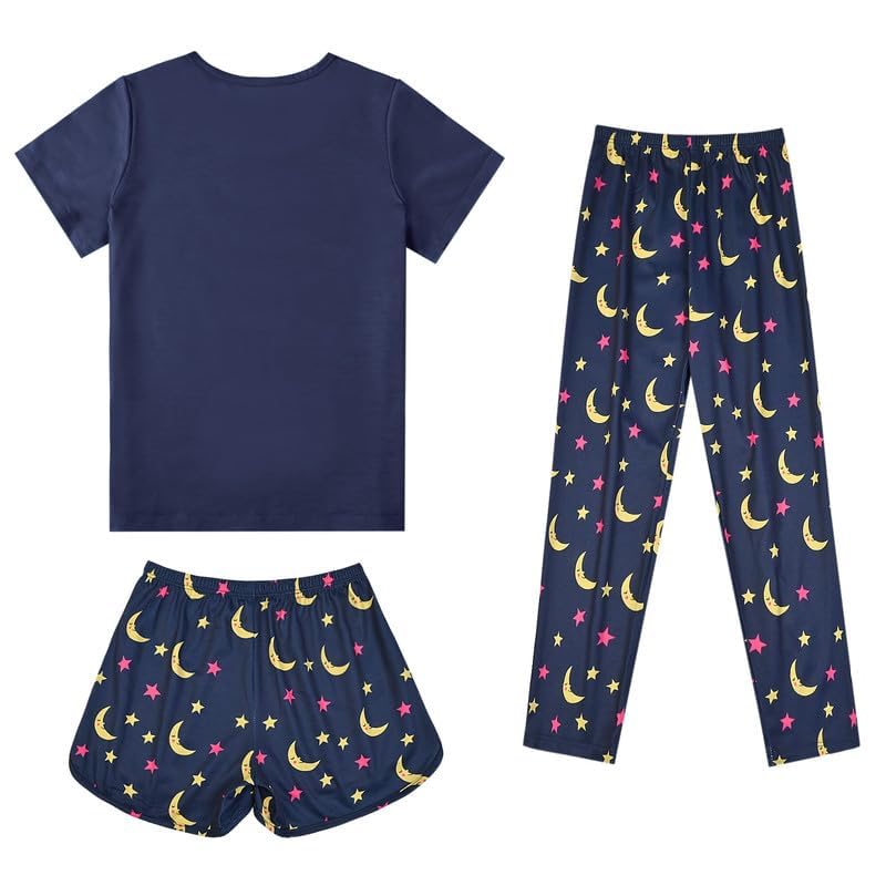 Image of Mirawise Girls 3 Pc Pajamas Sleepwear Cotton Pjs Clothes Set 4-13 Years