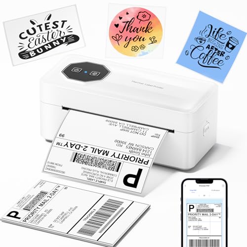 TATTMUSE Blanc Imprimante Thermique Bluetooth, 4x6 Imprimante Etiquette Expedition, Imprimante pour Colis d'expédition, Compatible avec Vinted, Colis