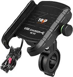 Suporte Moto Celular Alumínio Carregamento Usb Turbo QC 3.0 Fixação Retrovisor Guidão Rotação 360º Articulado Gps para Moto