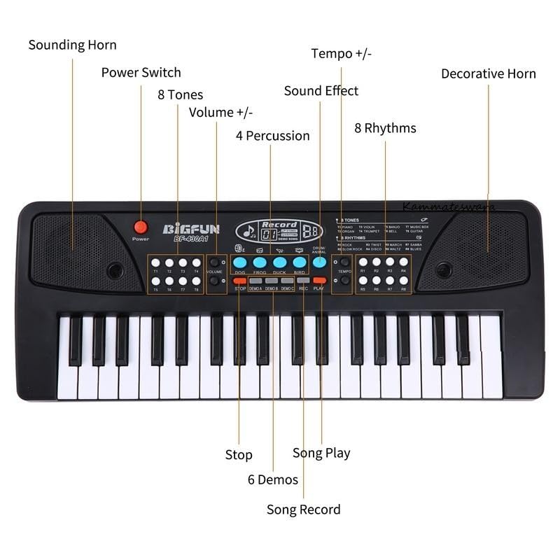 Image of Kammateswara 37 Keys Kids Piano Keyboard with Mic | 37 Keys, 8 Rhythms, 8 Tones & 6 Demo Songs | Musical Piano Toy for Boys & Girls | Educational & Recording Keyboard for Beginners | Plug and Play