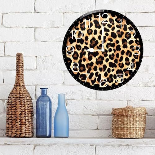 Miniatura 7 de Reloj de pared con estampado de leopardo y guepardo, reloj analógico de cuarzo silencioso sin tictac, reloj náutico retro de madera con números