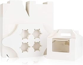 50Pcs Cupcake Treats Gift Boxes, 4 Cupcakes Carrier Boxes with Insert and Display Window, Bakery Wrapping Party Favor Pastry Packing Take-Out Muffin Carry Boxes Container (5.9" x 5.9" x 4.3") (White)