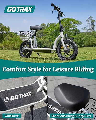 Image of Gotrax Adult Electric Scooter with Seat, Max 19-25miles Range, 15.5-20mph Power by 350W-500W Motor, All-Terrain Tire & Wider Deck & Soft Cushioning Seat with Carry Basket