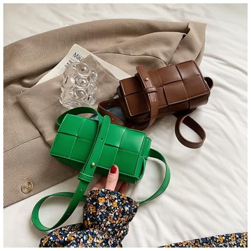 Image of Mini Woven Crossbody Bag for Women, Square Shoulder Handbag Leather Clutch Purse Cute Fanny Packs with Adjustable Belt