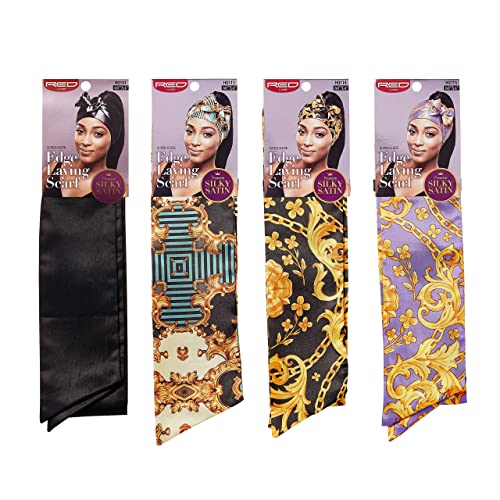 Red by Kiss Edge Laying Scarf Wrap for Hair Edge Silky Satin Scarf 4 PACK2
