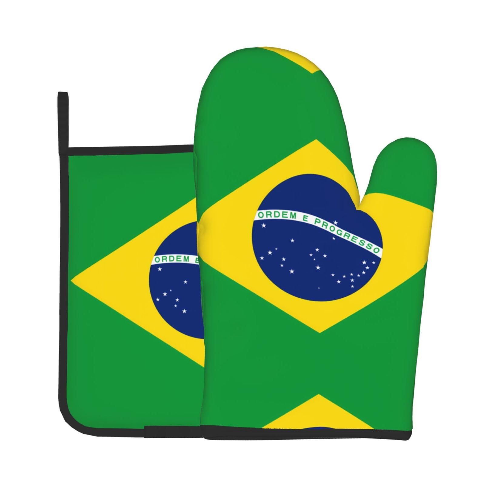Oven Mitts and Potholders Set of 2 for Kitchen Baking Cooking GrayBrazilian Flag Thick and Durable