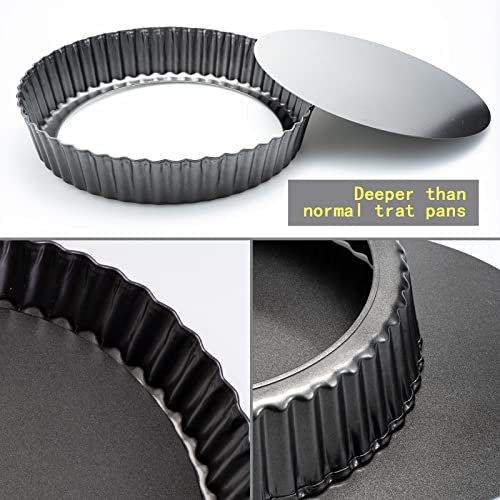 Deep Dish Quiche Pan, 11” x 2” Tall Pie Pan Deep Tart Pan with Removable Bottom, Nonstick Large Fluted Tart Mold Loose Base Round Deep Pizza Pan for Baking Easter Pie - Image 4
