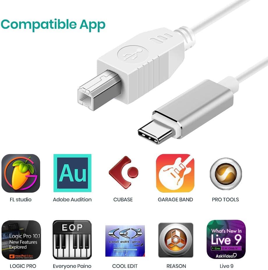 Image of MeloAudio USB C MIDI Cable, Type C to USB 2.0 MIDI Interface Cable for Samsung, Huawei Laptop, MacBook to Connect with Printer, Midi Controller, Keyboard, Audio Interface and More (5FT) (Pack of 2)