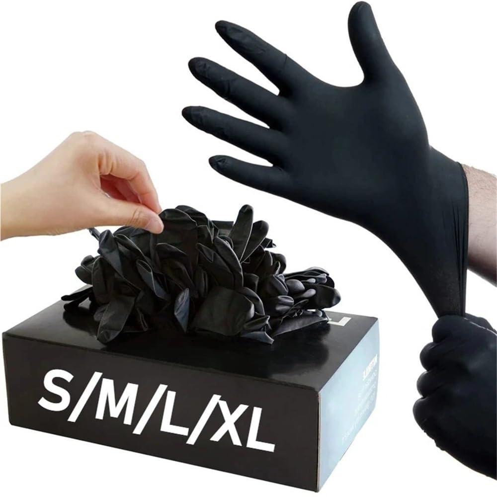 10/20/50/100 pezzi Guanti monouso in nitrile nero for lavoro, senza lattice, guanti for la pulizia della casa, testurizzati, meccanici, tatuaggi, tinture for capelli, bellezza(Black 100PCS,XL)