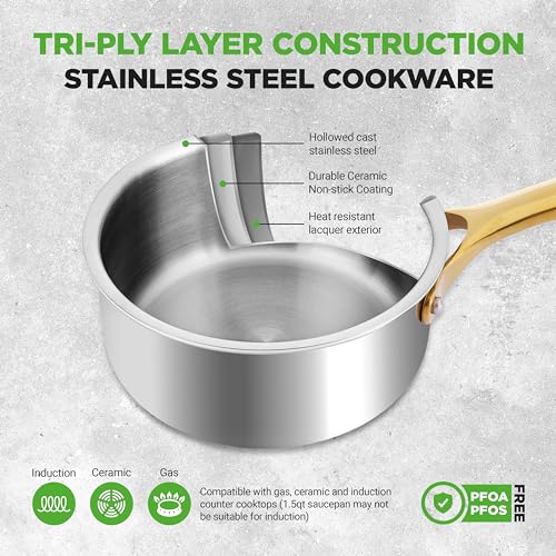 Image of NutriChef 16 Piece Stainless Steel Cookware Set, Induction Cookware with Golden Handles - Non Stick Pots and Pans Set with lids and Utensils - PFOA /PFOS Free, Oven Safe, & Easy to Clean