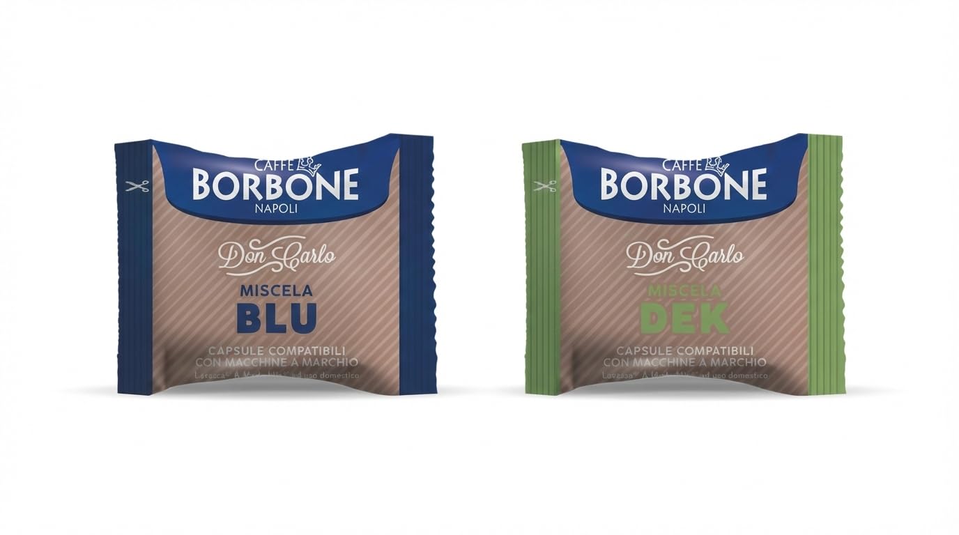 Caffè Borbone Don Carlo, Miscela Blu e Dek - 100 Capsule Blu - 100 Capsule Dek- Compatibili con le Macchine ad uso domestico A Modo Mio*