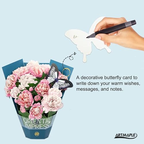 Artmaple Life Sized Forever Flower Bouquet Paper Pop Up Cards, 3D Greeting Cards With Note Card And Envelope For Ideal Gift Choice For Father's Day,Birthday,Anniversary Or Any Festival. (Peonies) #TOP2