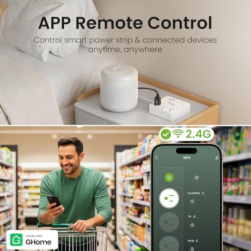 Image of GHome Smart Power Strip Surge Protector 10A, Smart Plug that Works with Alexa & Google Home, 6 in 1 WiFi Outlets with APP Control, White Extension Cord 2.4G WiFi Only, ETL FCC Listed, No Hub Needed