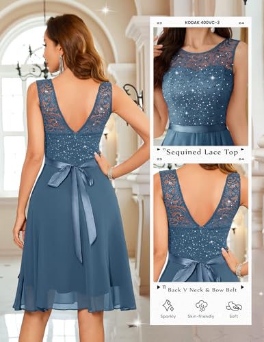 Image of BeryLove Womens Boat Neck A Line Sleeveless Lace Formal Homecoming Dress | Short Dress With Ruffle Hem, Sparkly Design Ideal For Wedding Guest,Bridesmaid Cocktail Prom & Evening Party Events