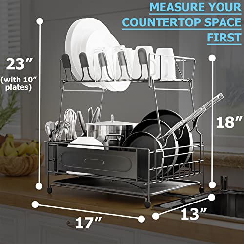 2 In 1 Kitchen Dish Drying Rack, 2-Tier Dish Rack For Kitchen Counter With Drainboard, Stainless Steel Large Capacity Dishrack, Multifunctional Rustproof Dish Drainer, Black #TOP6
