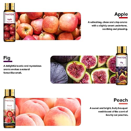 Phatoil PH0726-5525F 9Pcs Fruit Fragrance Oil Set For Soap Making Diffusers, 10Ml/0.33Fl.Oz Cucumber Melon, Coconut & Vanilla, Peach, Pear, Green Apple, Blueberry, Apple, Fig, Lemon Fragrance Oil Essential Oils thumb #4