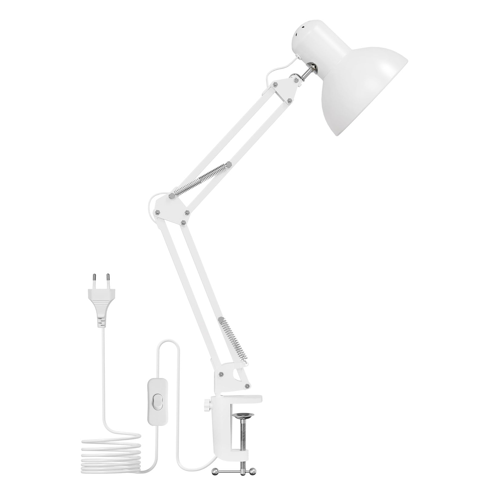 Lepro Lampada da Scrivania Bianco,Lampada da Tavolo con Clip,Flessibile e Regolabile su Più Angolazioni Lampada Scrivania LED,Luce Scrivania Meccanica Retrò,Moderno Base E27(E27 Lampadina Non Inclusa)