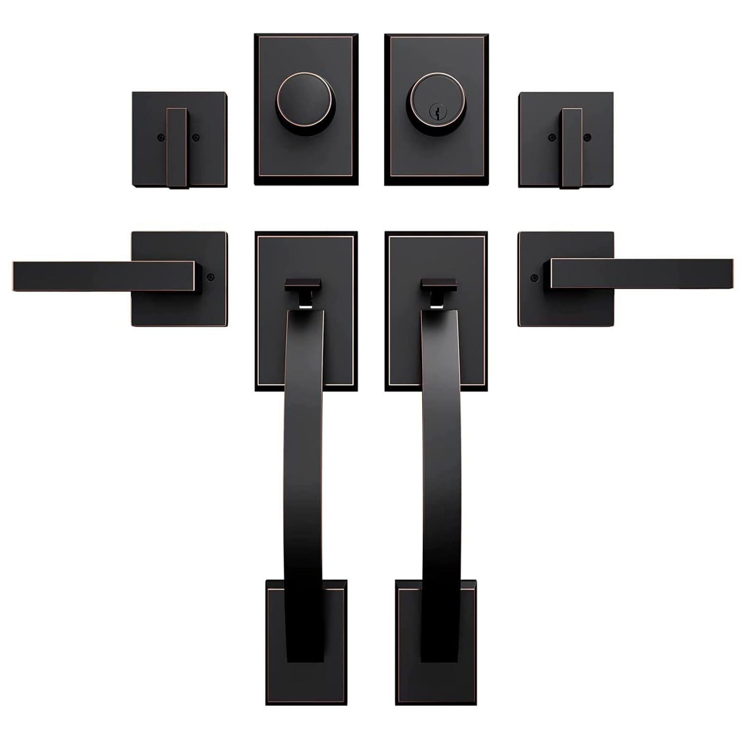 NeuType Double Door Locks with Deadbolt Locks for Doors Double Door Handle with Dummy Front Door Handleset Bedroom Door Handle with and Deadbolt Oil-Rubbed Bronze Front Door Lock Set