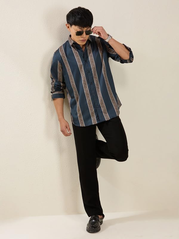 Image of Men's Printed Regular Fit Full Sleeves Cotton Formal Shirt