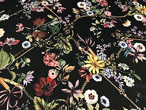 Printed Bamboo Fabric Flowers, Dress Fabrics, Floral Fabrics, Fabrics by the Metre, Printed Fabrics, 1m x 115cm, Textile Pertex