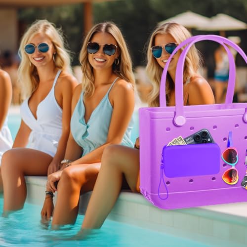 Image of Mity rain Silicone Wallet for Bogg Bag Phone Holder, Accessories Set for Bogg Bag Contain 2PCS Key Holder and a Large Capacity Silicone Zipper Bag for Beach Bags Tote Bag (Dark Purple)