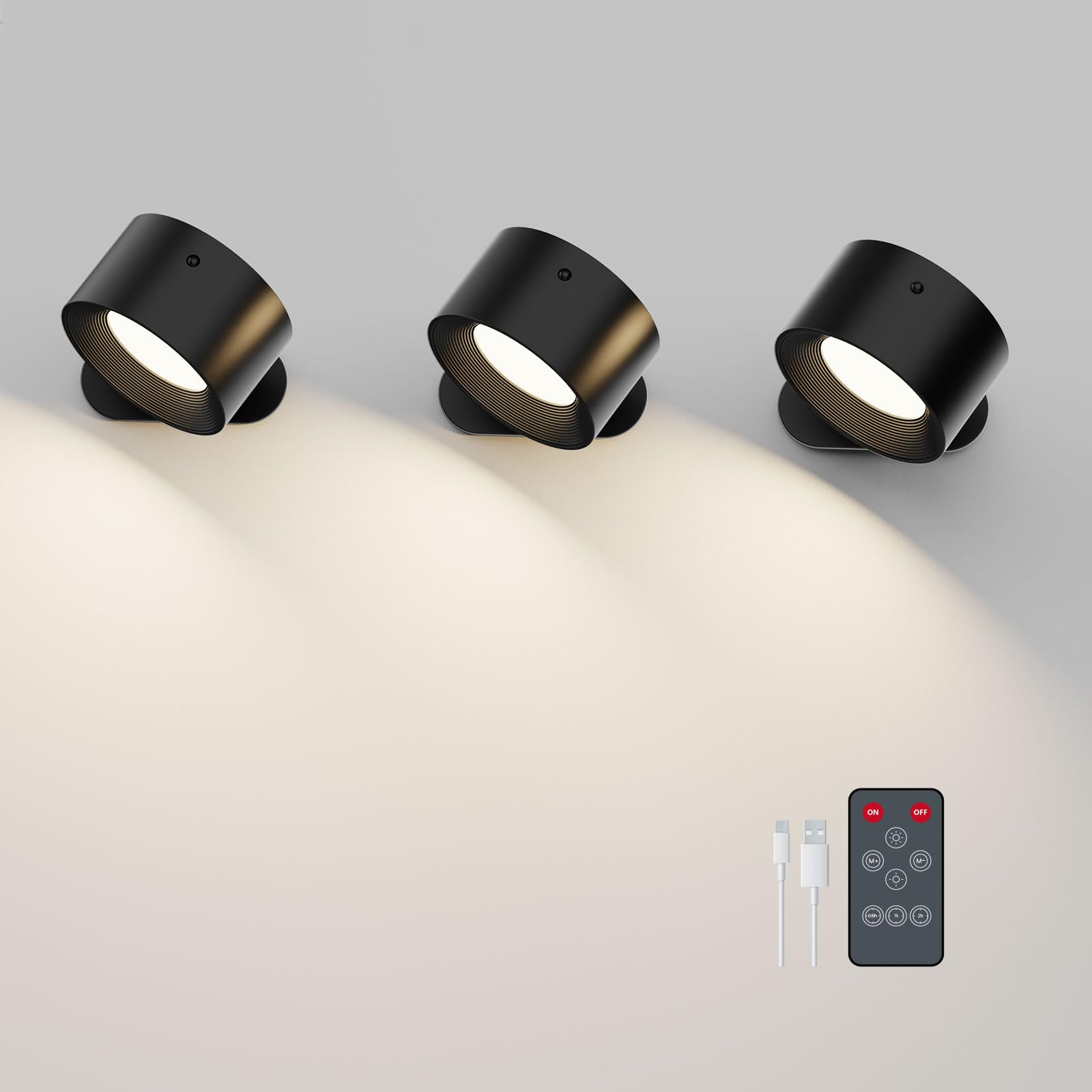 Feallive Modern LED Wall Light, Wall Light Touch Control White/Warm Brightness Mode Rechargeable Battery Wall Spotlights Rotate 360° Magnetic Bedside Lamp