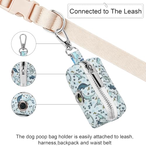 Image of ARING PET Dinosaur Dog Poop Bag Holder, Cotton Puppy Blue Dino Waste Bag Dispenser Attach to Any Leashes, Portable Washable Pet Waste Pouch Holder with Two Rolls of Bags