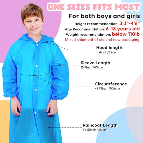 BFONS 2-3 Pack Rain Ponchos for Kids, Reusable Raincoats for Boys Girls with Hood and Sleeves, Waterproof Rain Jackets2