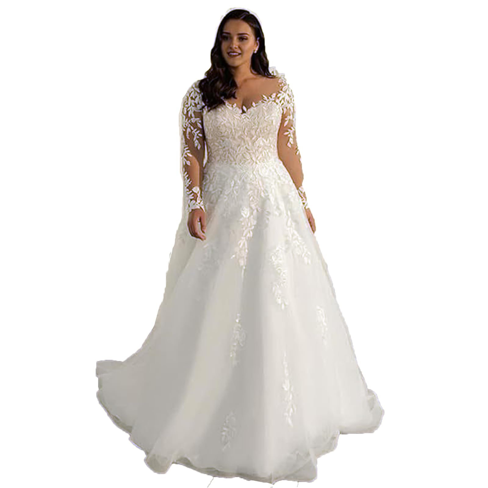 Bridal Lace Trailing Wedding Dress Long Sleeve Beach Bride Sexy Women's Ball Gown White