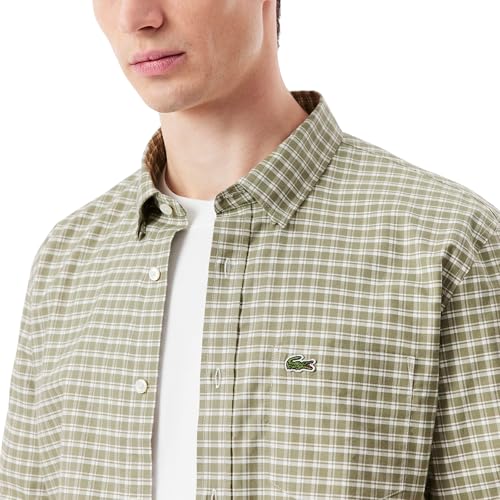 Lacoste Men's Regular Fit Long Sleeve Flannel Shirt, Flour, XX-Large2