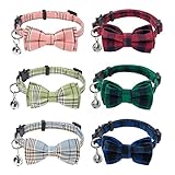 PAWCHIE Bowtie Cat Collar with Bells - 6 Packs Breakaway Collars Classic Plaid Merry Christmas...