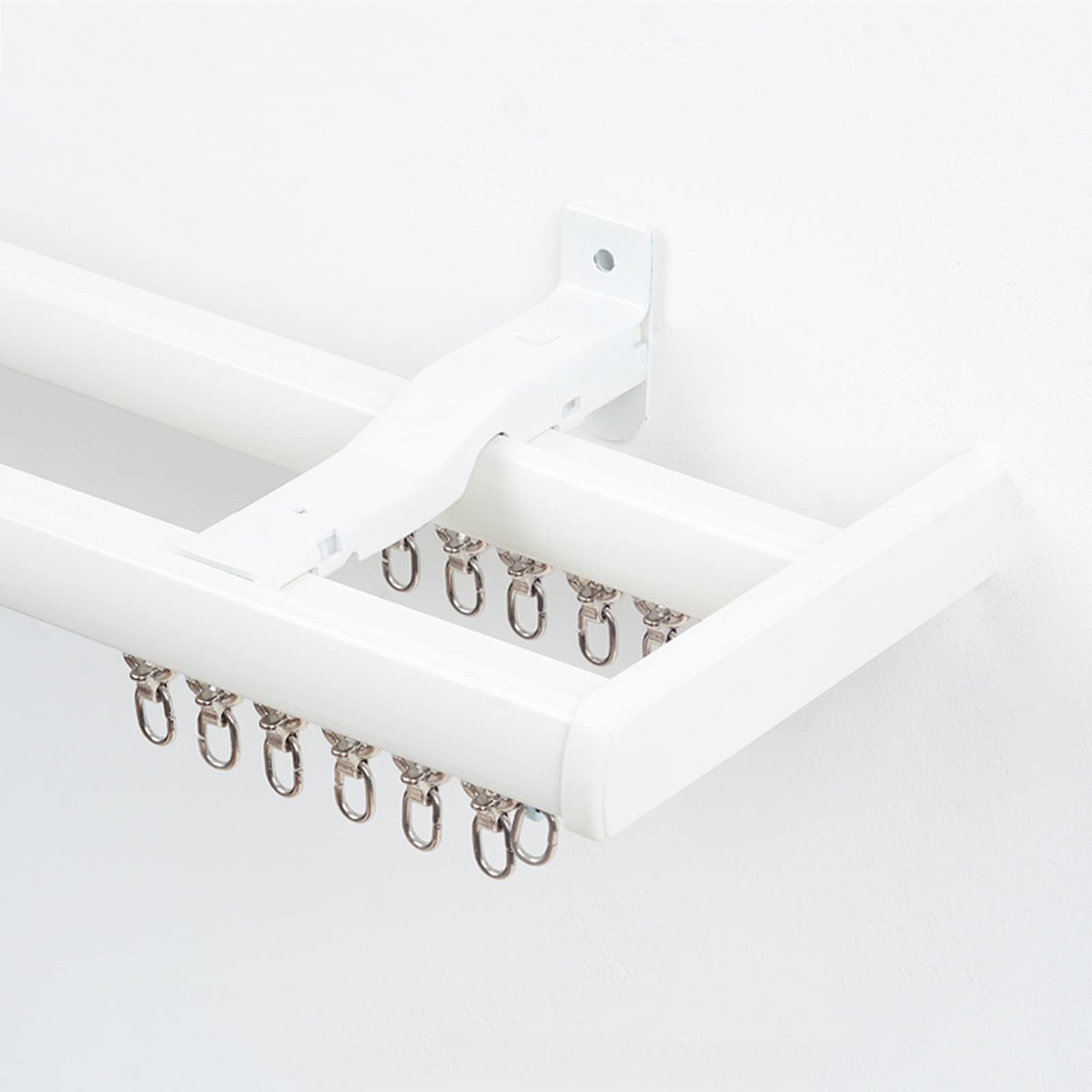 QIQVIV Imitation Wood Double Track for Curtains Ceiling or Wall Mount Curtain Track for Room Divider Double Rod Curtain Rail Set(Wall-A,5.2ft/160cm)