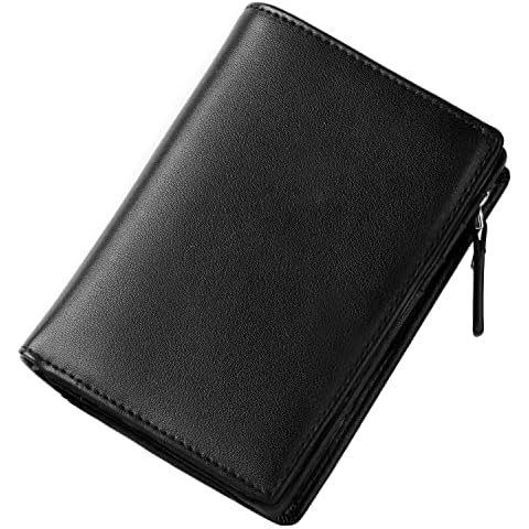 GSG Wallets Mens with Zipper Coin Pocket Genuine Leather RFID Blocking Bifold Vertical Wallet for Men with Gift Box Black Cover