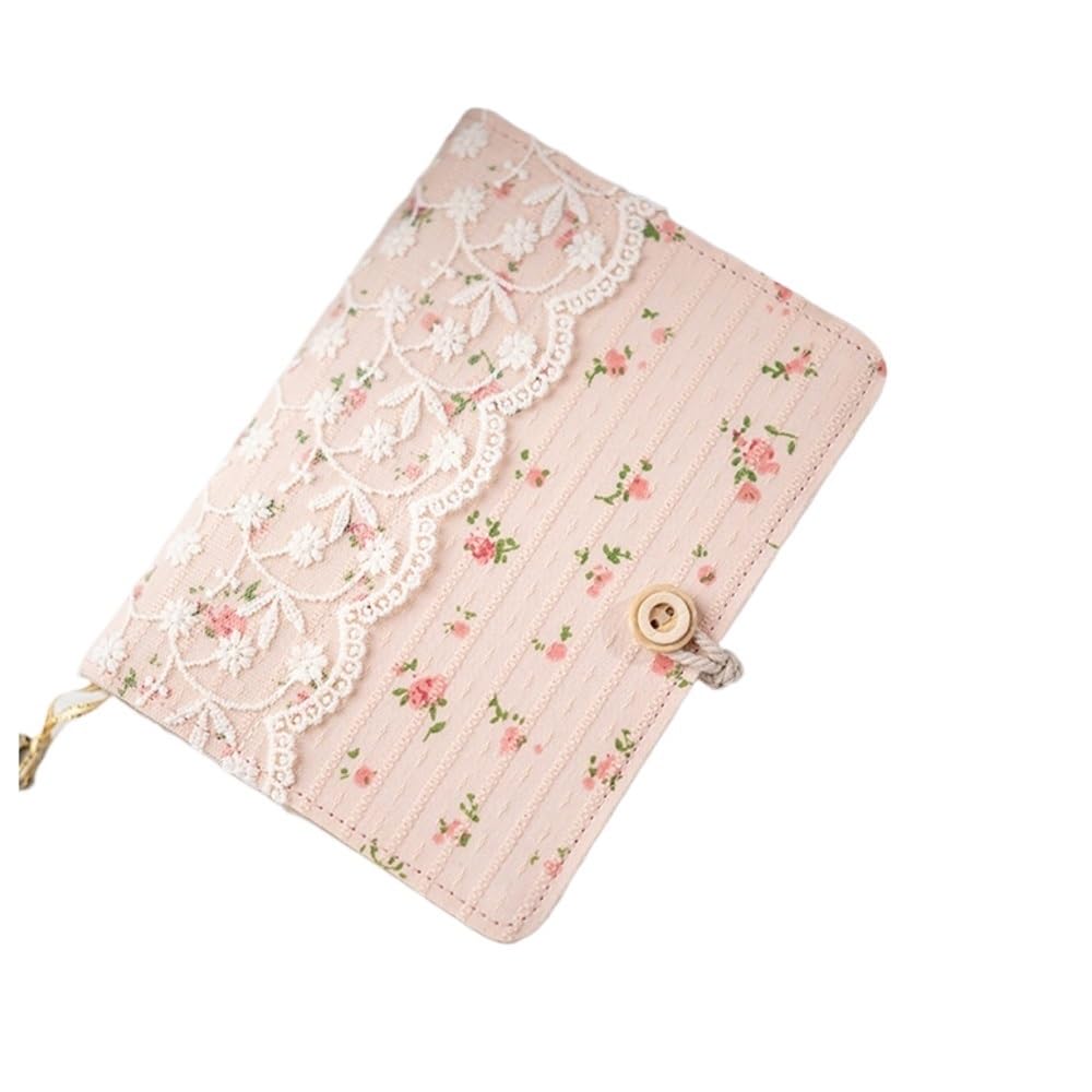 Encaje rosa flores densas algodón hoja suelta A5A6A7 BinderJournal cuaderno diario cubierta hecha a mano(Pink,Tread Bound A5)