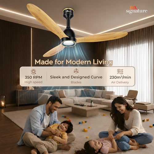 Image of RR Signature COMFYGLOW 1250mm BLDC Underlight Ceiling Fan with 100% Pure Copper Motor - 35W | 350 RPM High Speed | Remote Control & LED Light | 3 Light Modes | 3 Year Warranty - Pine Wood