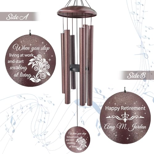 Image of ASTARIN Custom Retirement 36 inch Wind Chimes for Women Man 2024, Happy Retirement Gift Going Away Farewell Gifts for Teacher Coworkers Mom Dad Nurse Boss, Personalized Wind Chime Retiree Gift Ideas