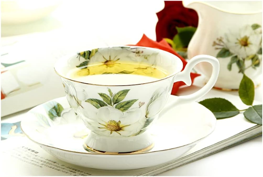 Tea Cup Set Tea Cup Set Ceramic Hand Crafted Porcelain Coffee Tea Cup Sets with 6 Saucer 6 Cups 6 Saucers 1Metal Stand for Tea Party Coffee Cup Set