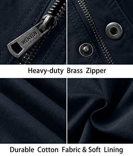 WenVen Homme Veste Militaire en Coton Veste d'Extérieur Veste Classique Manteau Zippé Randonnée Blouson Cargo Multipoches Veste Légère Casual Bleu Marine S - Image 7