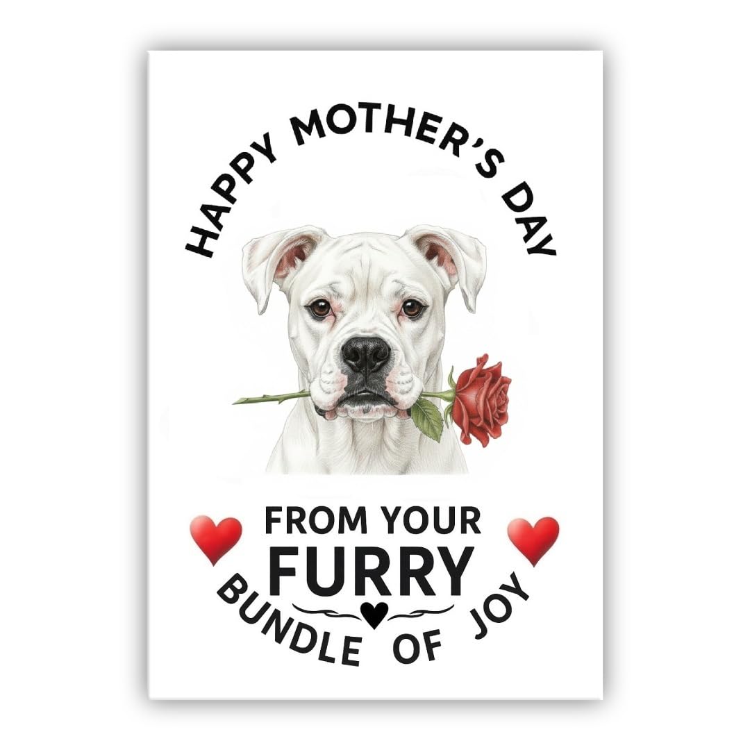 Mother’s Day Dog Card – Pet Mothers Day Greeting Card from the Dog - “Happy Mother’s Day” - Many Breeds Available (• Boxer white)