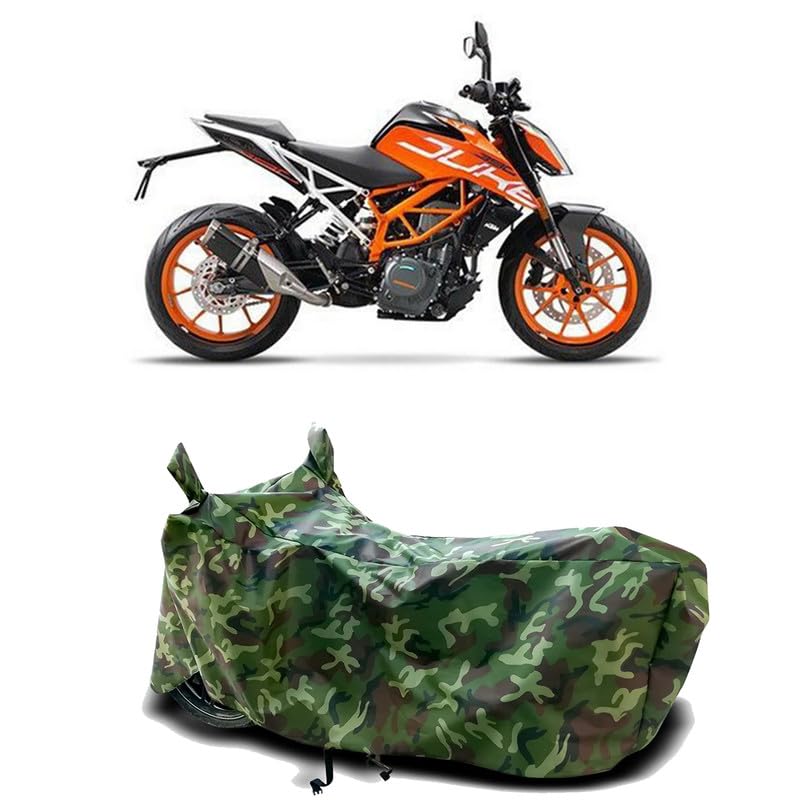 Image of DUFFEL-100% Heat Protection Two Wheeler Bike /Scooty Body Cover for KTM 390 Duke Water Resistance /UV-Rays /Birds Dropping /Scratchproof /Dust Proof /Waterproof[Green Jungle Print]