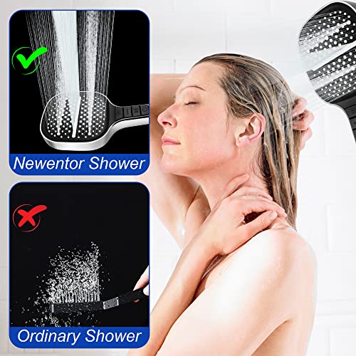Shower Head With Hose Set 1.5M, High Pressure Shower Heads With 7 Spray Modes, Universal Water Saving Handheld Powerful Square Large Shower Head With Multi Angle Adjustable Shower Bracket #TOP5