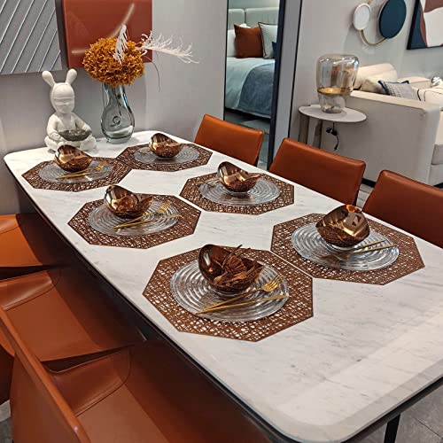 Candumy 6 Pack Bronze Pressed Vinyl Metallic Placemats For Dining Table,15" Octagon Hollow Out Table Mats #TOP6