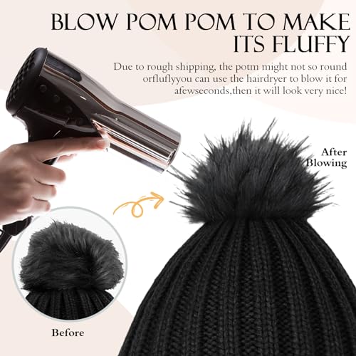 Auruza Winter Hats For Women And Men, Soft Beanie Hat With Faux Fur Pom For Women thumb #5