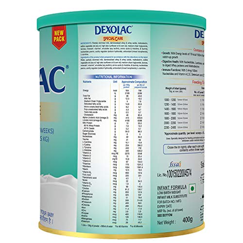 Image of Dexolac Special Care Infant Formula Powder for Premature Baby (Born Before 37 Weeks), 400 g Tin