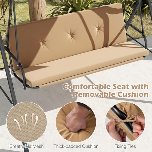 Image of Tangkula 2 Person Porch Swing, Outdoor Swing with Removable Cushions, Solid Metal Structure, Patio Swing with Adjustable Canopy for Garden, Backyard, Balcony, Poolside