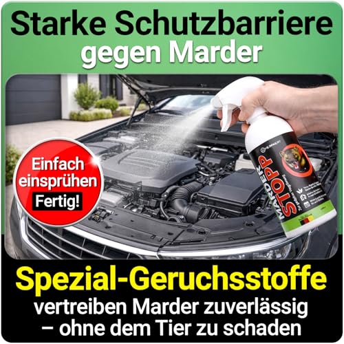Heimwert Marderabwehr Spray -Wirkt sofort mit Langzeitformel- Hochwirksamer Marderschreck für Auto Dachboden und Garage I Marderschreck Auto - Anti Marder Spray und Marderschutz für Auto (500ml)