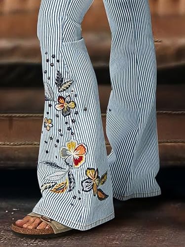 Flamingals Women's Low Rise Stretch Denim Bootcut Jeans with Striped Embroidery Casual Pants4