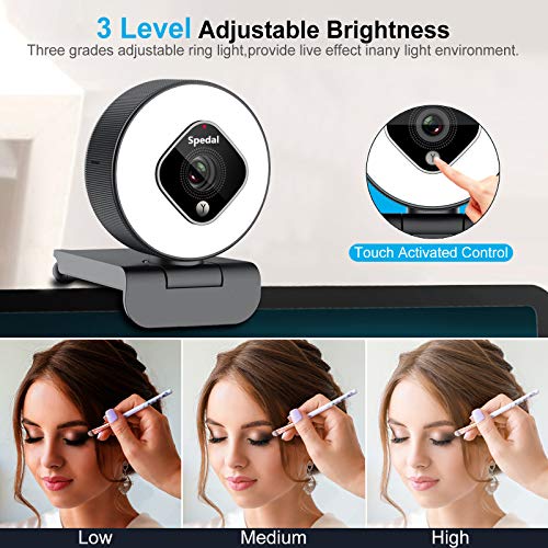 1080P HD Webcam mit Ringlicht Autofokus Webcam Zoom Live-Streaming Webcam mit Mikrofon und Stativ USB Kamera für PC Videoanrufe aufzeichnen Online-Kurs Mac Windows – Bild 4