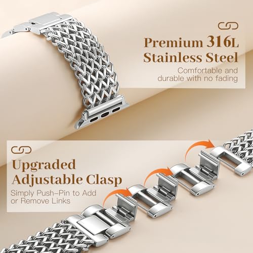 Image of Metal Band Compatible with Apple Watch Bands for Women 40mm 41mm 42mm 38mm 44mm 45mm 46mm 49mm, Dressy Stainless Steel Link Bracelet, Designer Strap for iWatch Series 11 /SE /10 /9 /8 /7 /6 /5 /4 /3 /2 /1 /Ultra
