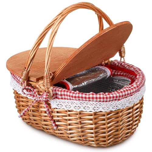 DoubleFill Wicker Insulated Picnic Basket with Lid...